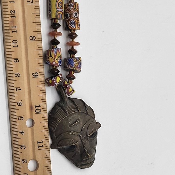 VTG Signed VOGUE African Mask Painted Beaded Pendant Necklace RARE - Picture 8 of 11
